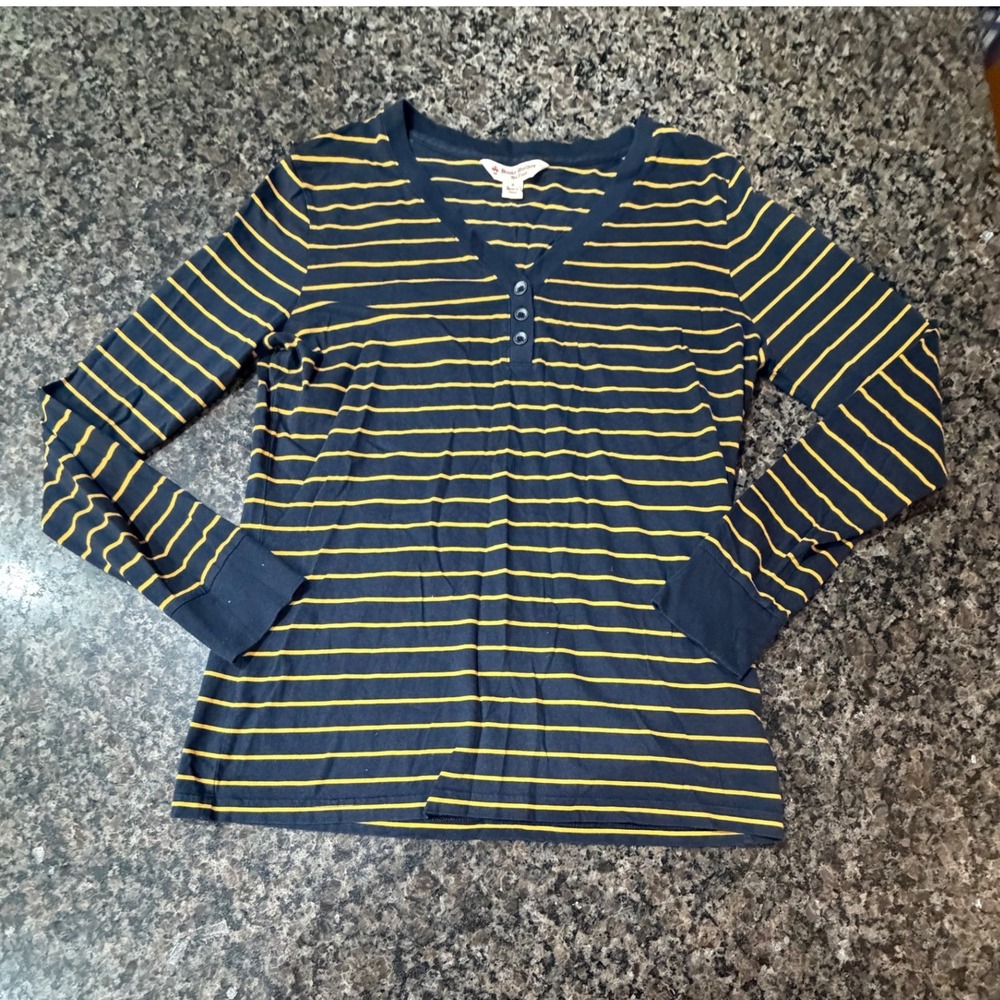 Brooks Brothers Red Fleece Navy Yellow Striped Long Sleeve Henley Top Small